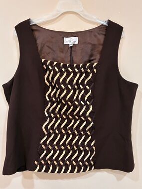 Serafina Brown & Cream Sleeveless Woven Front Top